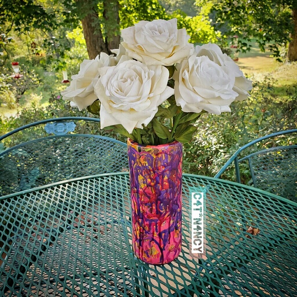 FUNKY Color Drip Pink Purple Yellow Round Vase! - Picture 1 of 8